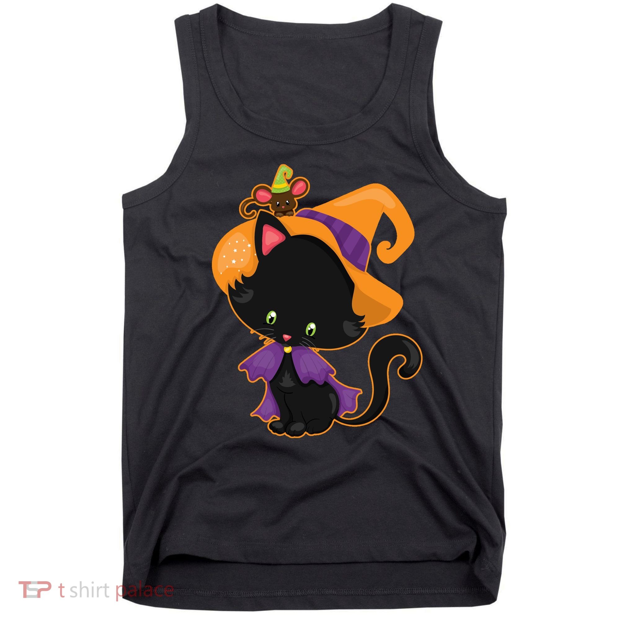 Cute Cat And Mouse Halloween Witch Tank Top