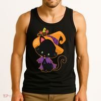 Cute Cat And Mouse Halloween Witch Tank Top thumb 3