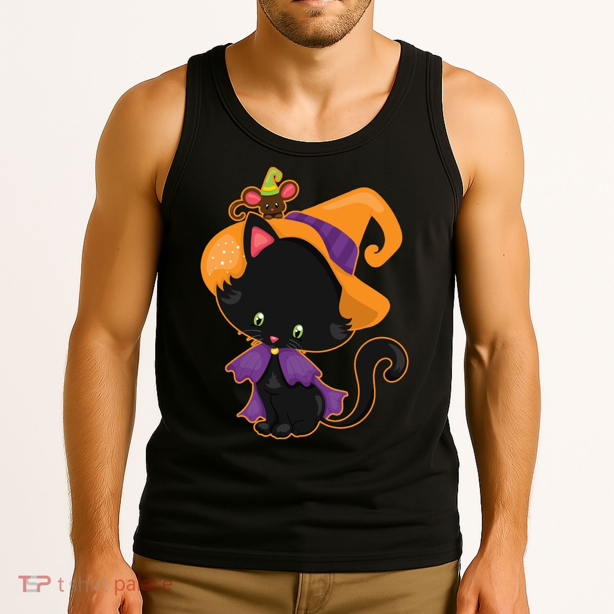 Cute Cat And Mouse Halloween Witch Tank Top