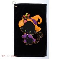 Cute Cat And Mouse Halloween Witch Golf Towel thumb 0