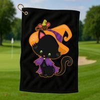 Cute Cat And Mouse Halloween Witch Golf Towel thumb 1