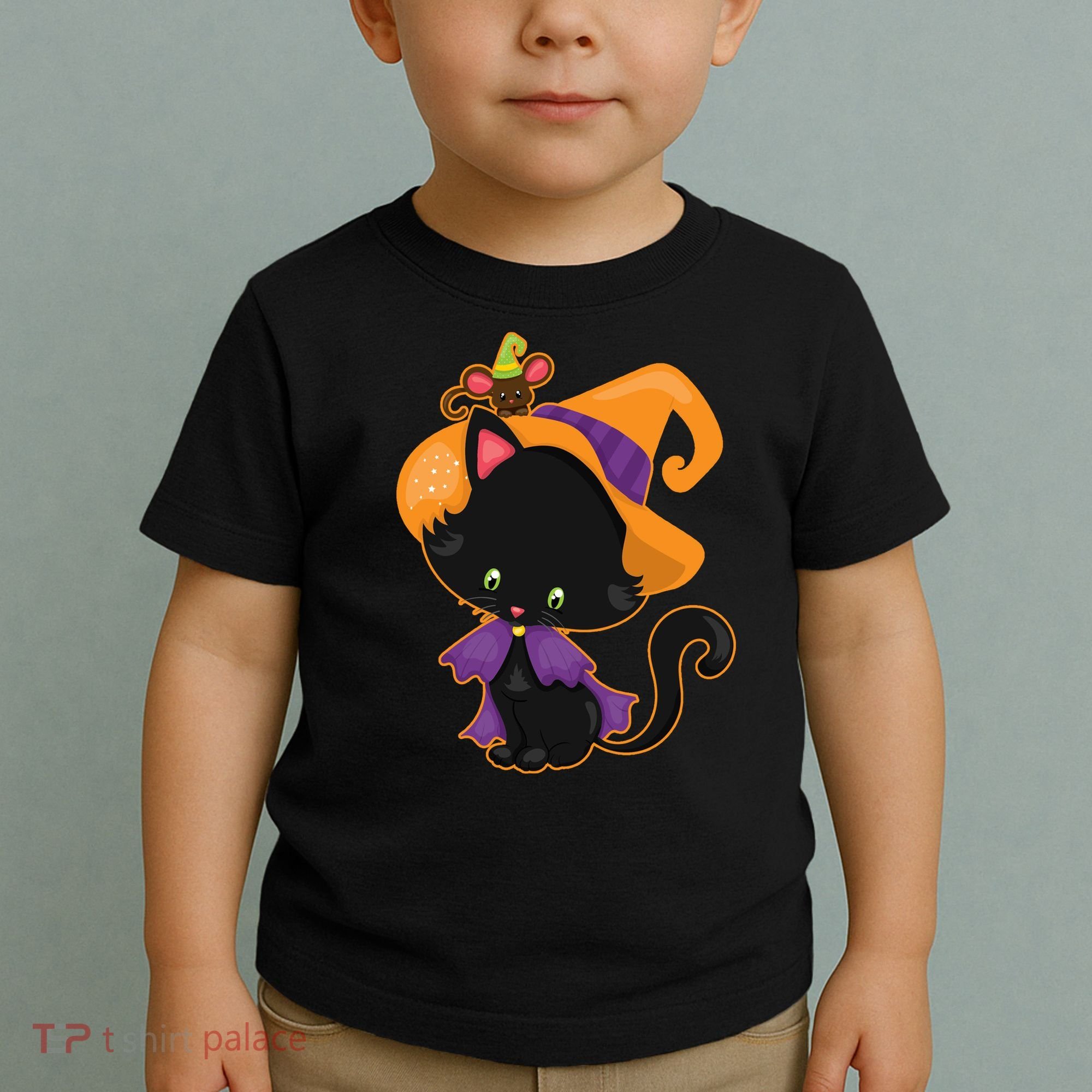 Cute Cat And Mouse Halloween Witch Toddler T-Shirt