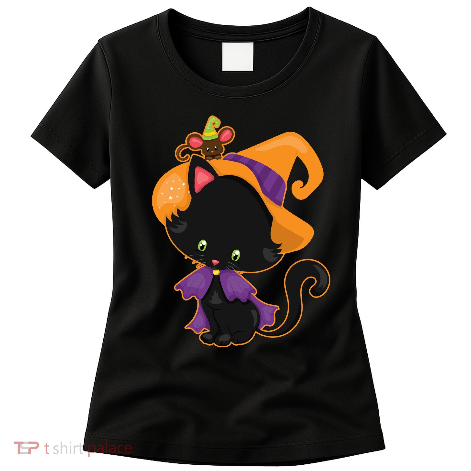 Cute Cat And Mouse Halloween Witch Women's T-Shirt