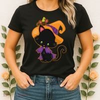 Cute Cat And Mouse Halloween Witch Women's T-Shirt thumb 2