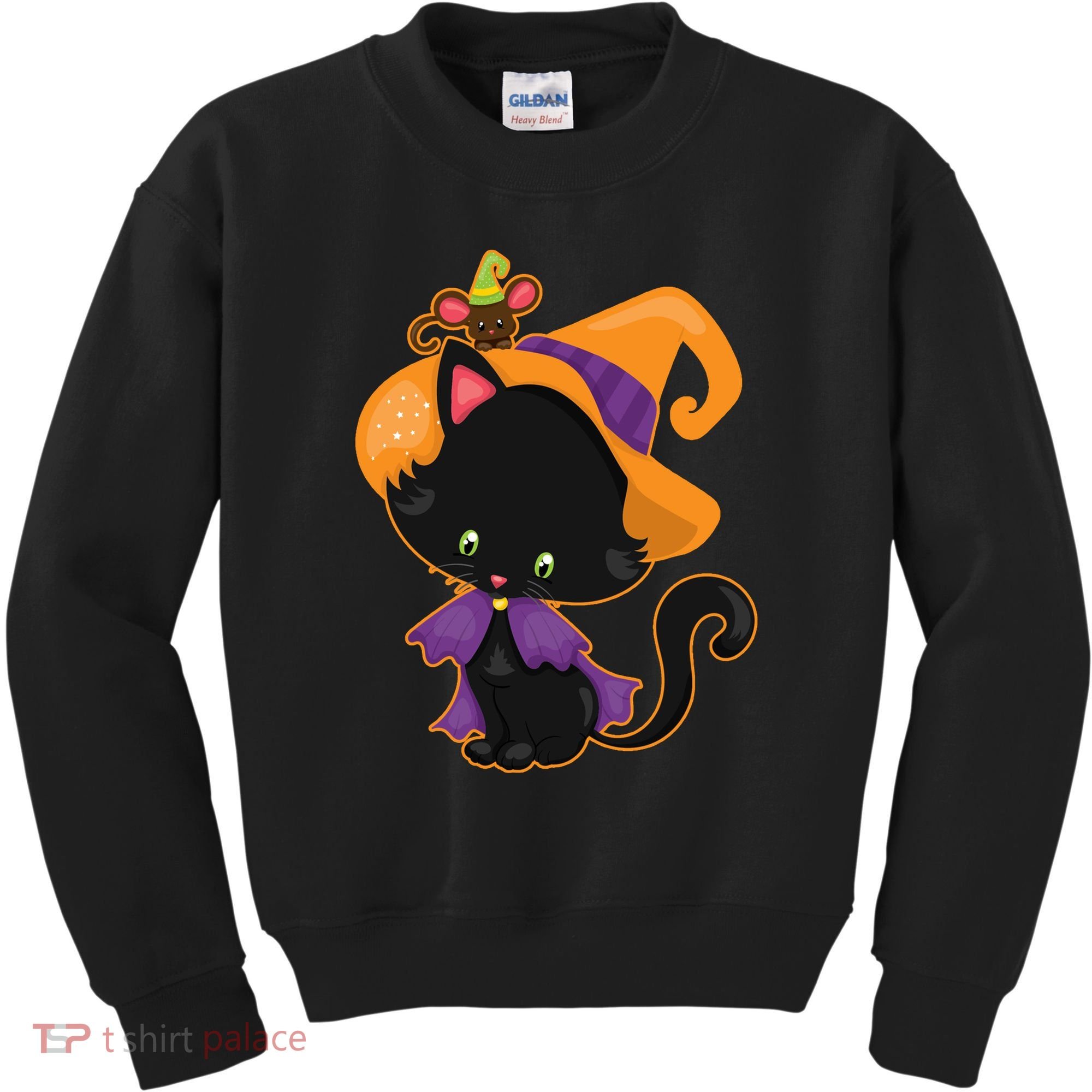 Cute Cat And Mouse Halloween Witch Kids Sweatshirt