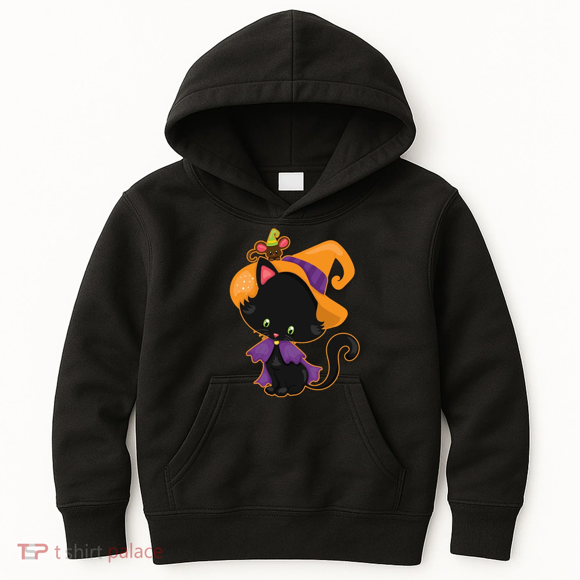 Cute Cat And Mouse Halloween Witch Kids Hoodie