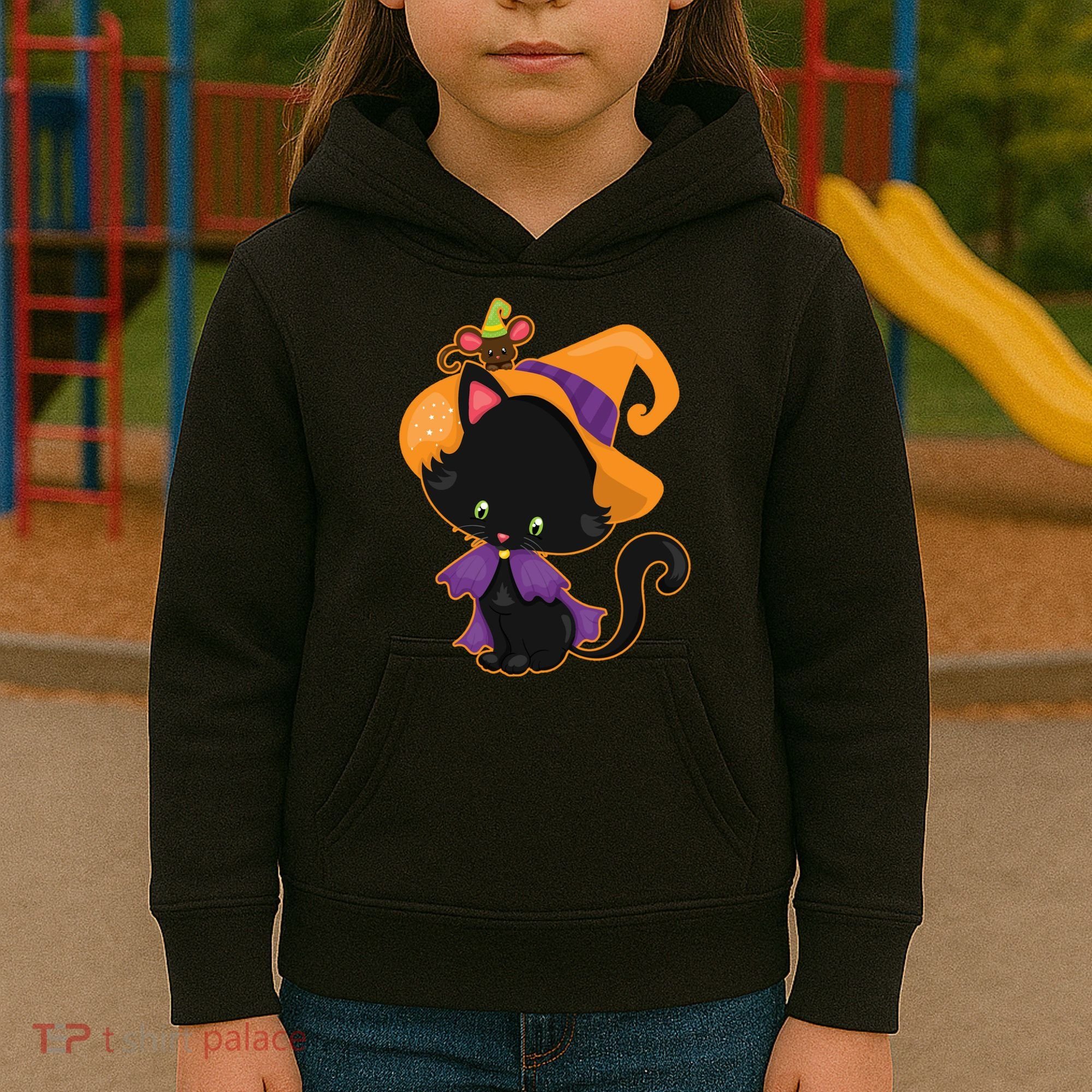 Cute Cat And Mouse Halloween Witch Kids Hoodie
