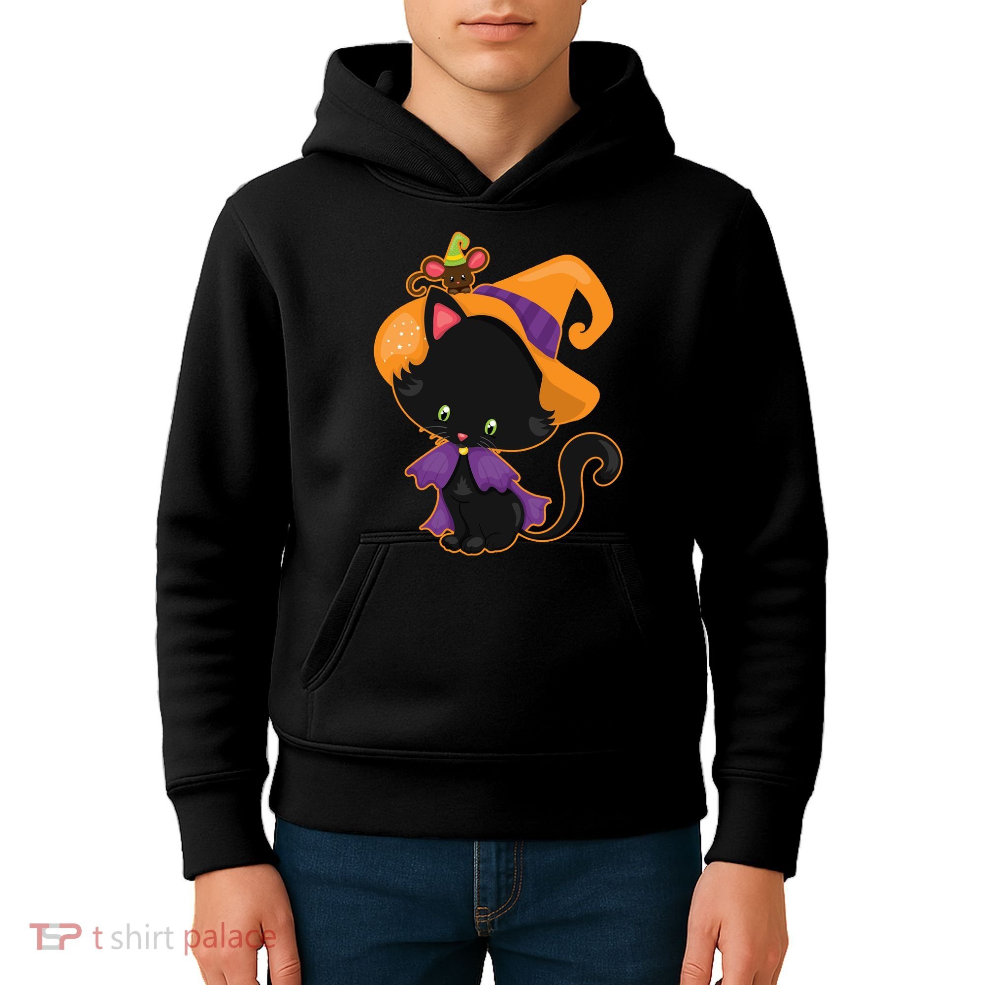 Cute Cat And Mouse Halloween Witch Kids Hoodie