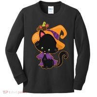 Cute Cat And Mouse Halloween Witch Kids Long Sleeve Shirt thumb 0