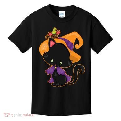 Cute Cat And Mouse Halloween Witch Kids T-Shirt
