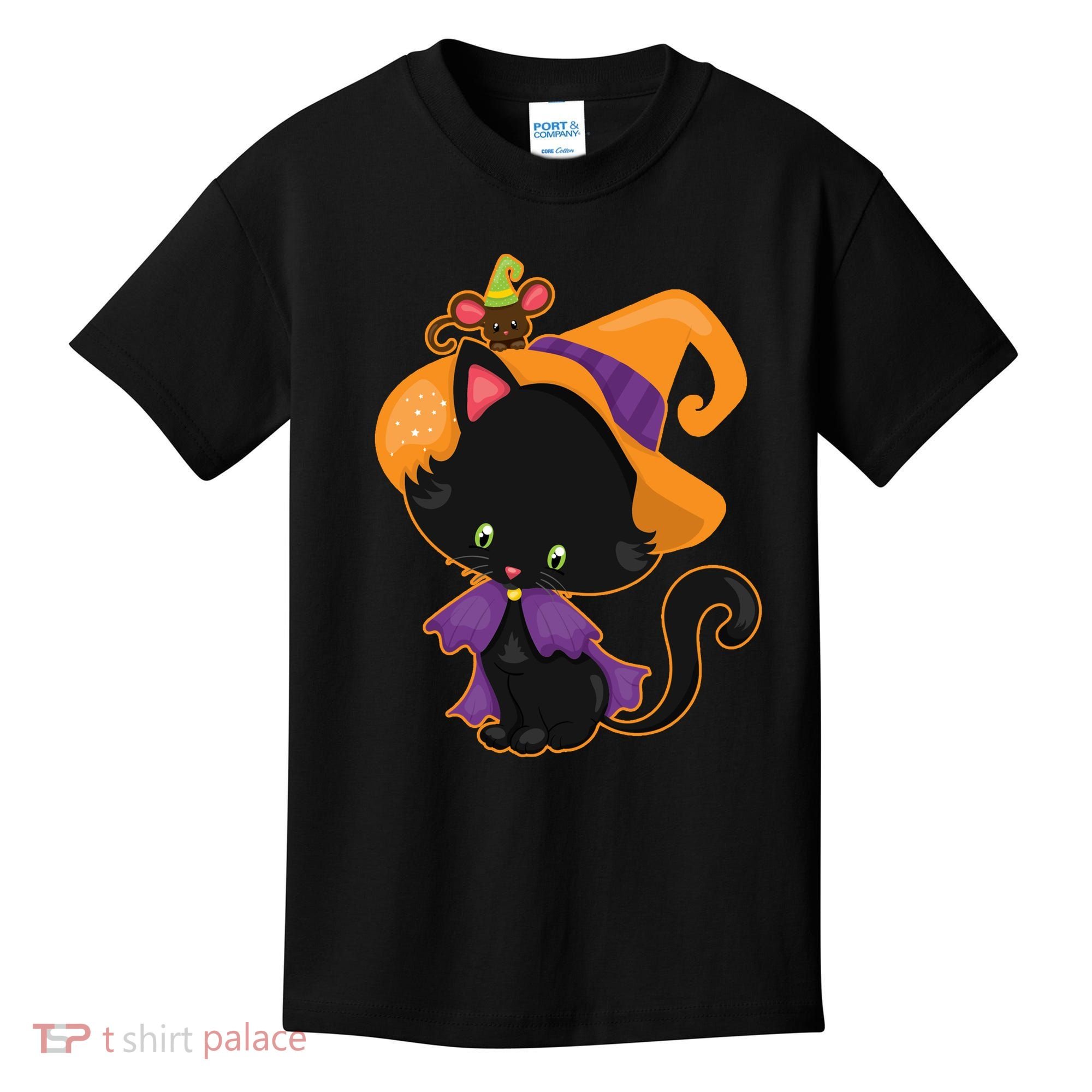 Cute Cat And Mouse Halloween Witch Kids T-Shirt