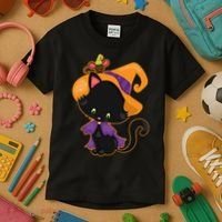 Cute Cat And Mouse Halloween Witch Kids T-Shirt thumb 3