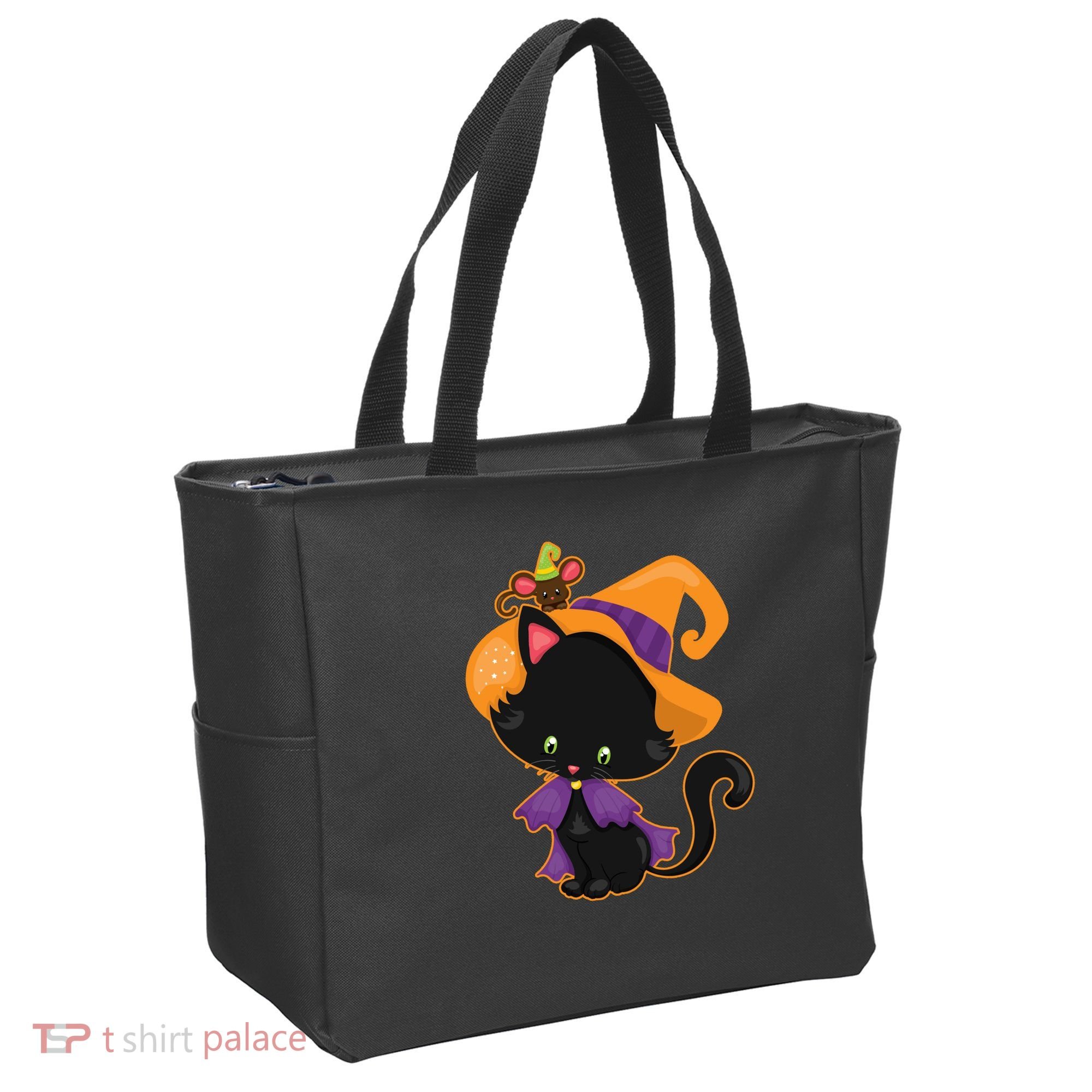 Cute Cat And Mouse Halloween Witch Tote Bag