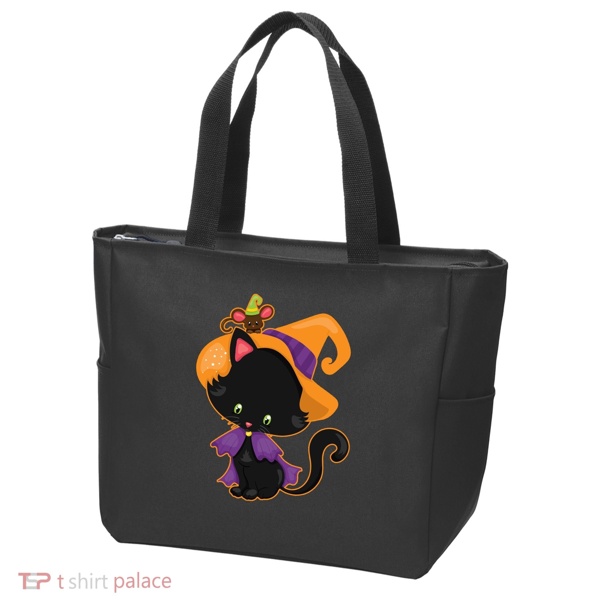 Cute Cat And Mouse Halloween Witch Tote Bag