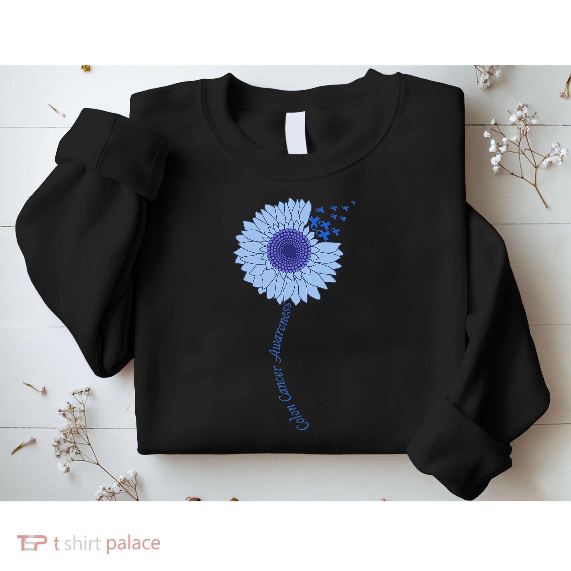 Colon Cancer Awareness Sunflower Periwinkle Ribbon Sweatshirt