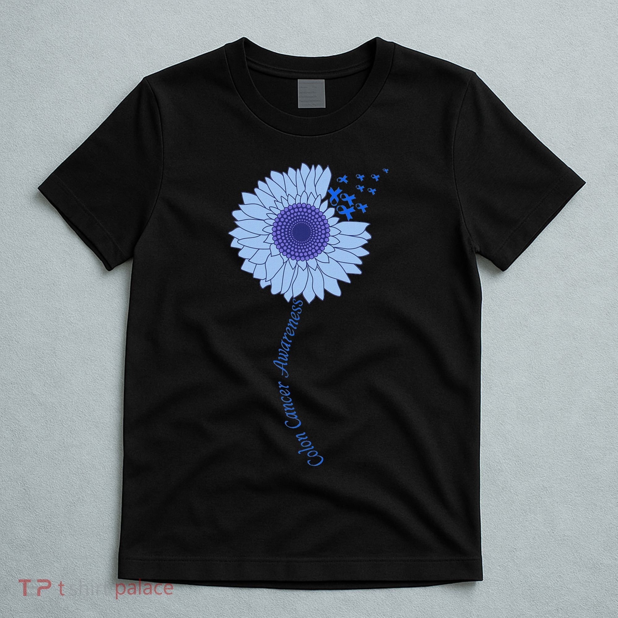 Colon Cancer Awareness Sunflower Periwinkle Ribbon T-Shirt