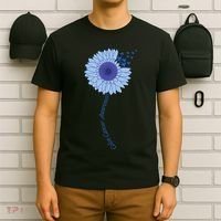 Colon Cancer Awareness Sunflower Periwinkle Ribbon T-Shirt thumb 6