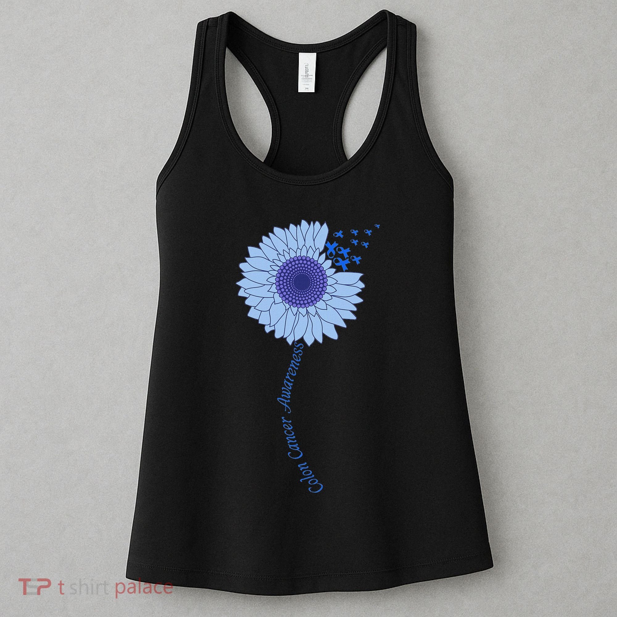 Colon Cancer Awareness Sunflower Periwinkle Ribbon Women's Tank Top