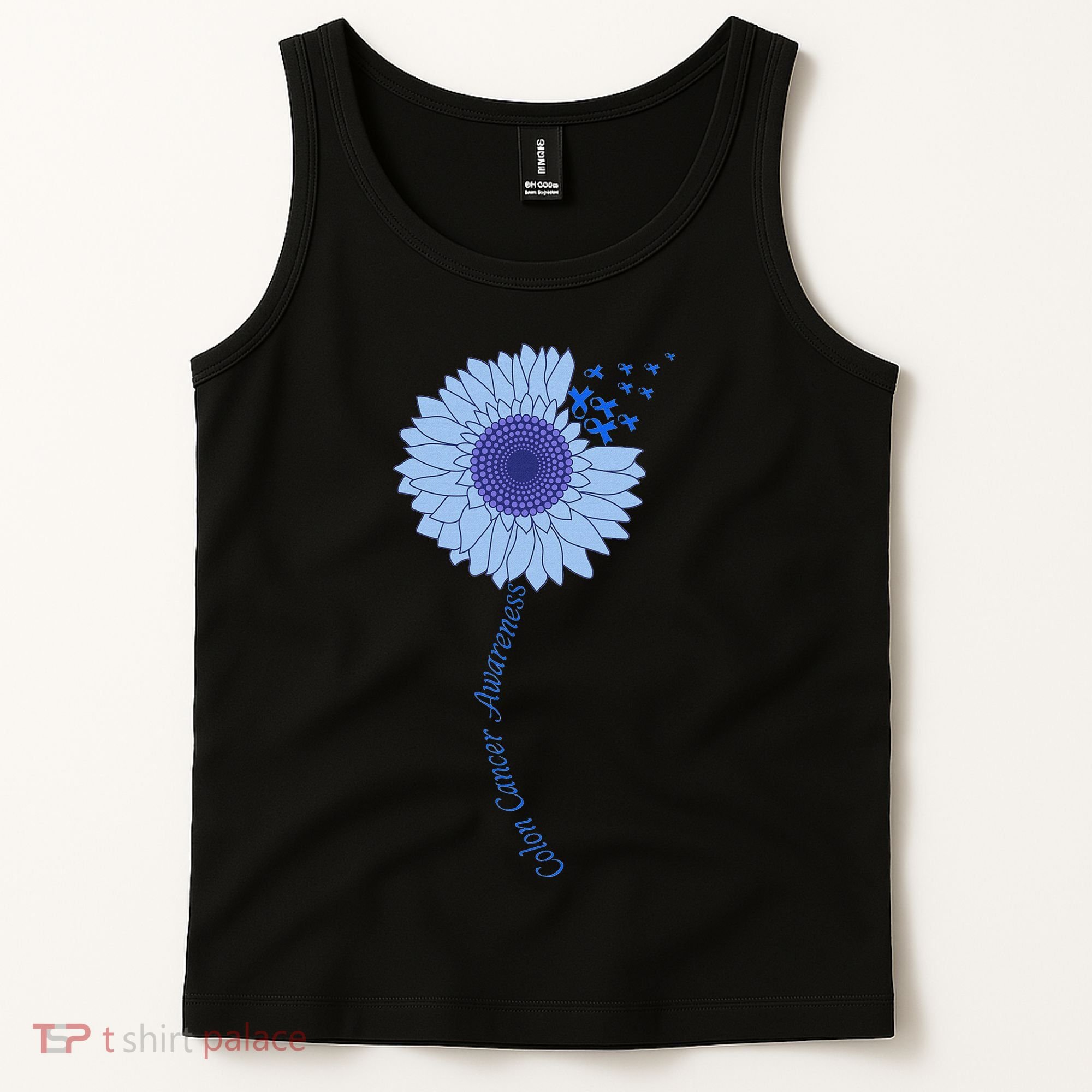 Colon Cancer Awareness Sunflower Periwinkle Ribbon Tank Top