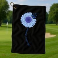 Colon Cancer Awareness Sunflower Periwinkle Ribbon Golf Towel thumb 1