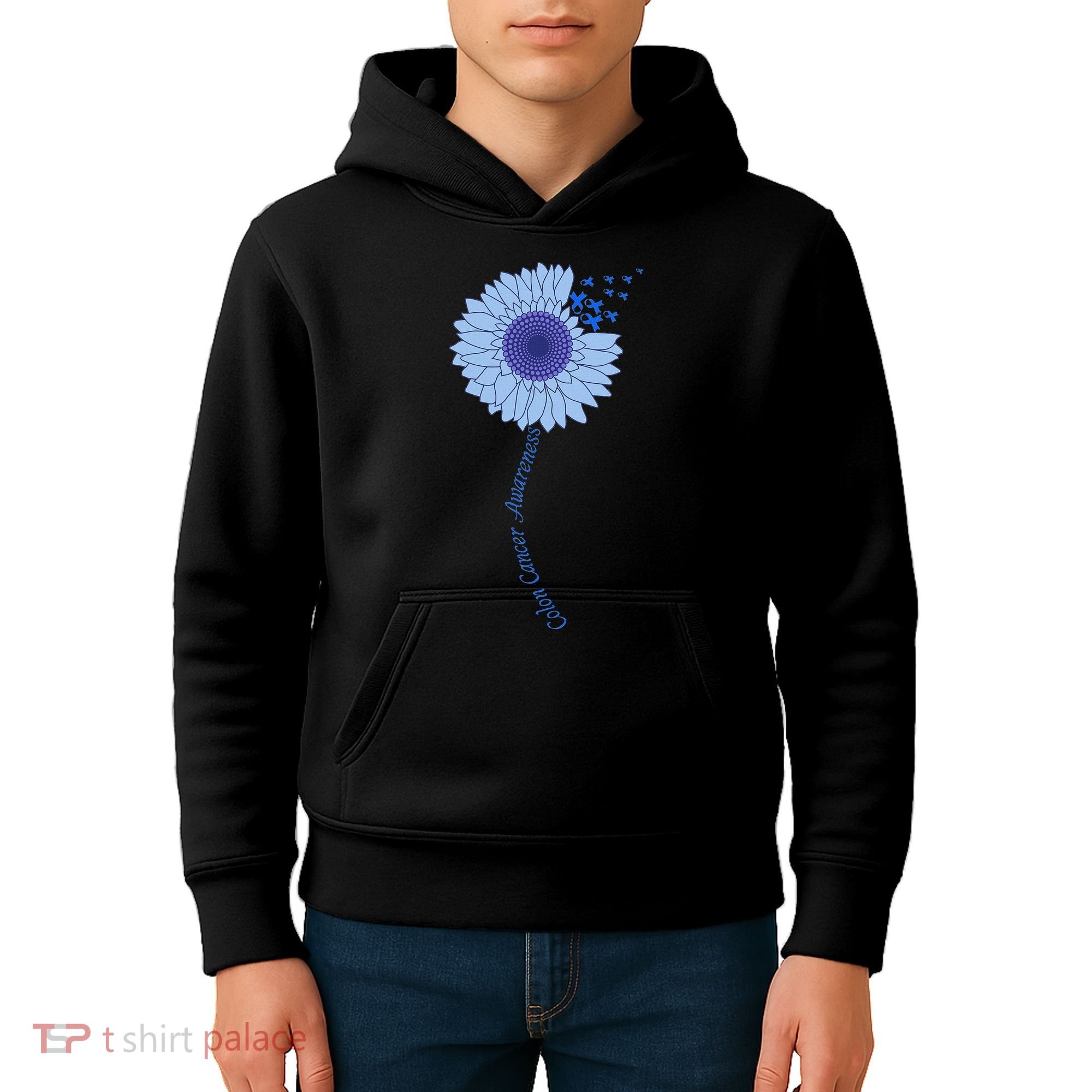 Colon Cancer Awareness Sunflower Periwinkle Ribbon Kids Hoodie