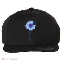 Colon Cancer Awareness Sunflower Periwinkle Ribbon Wool Snapback Cap thumb 0