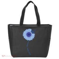 Colon Cancer Awareness Sunflower Periwinkle Ribbon Tote Bag thumb 0