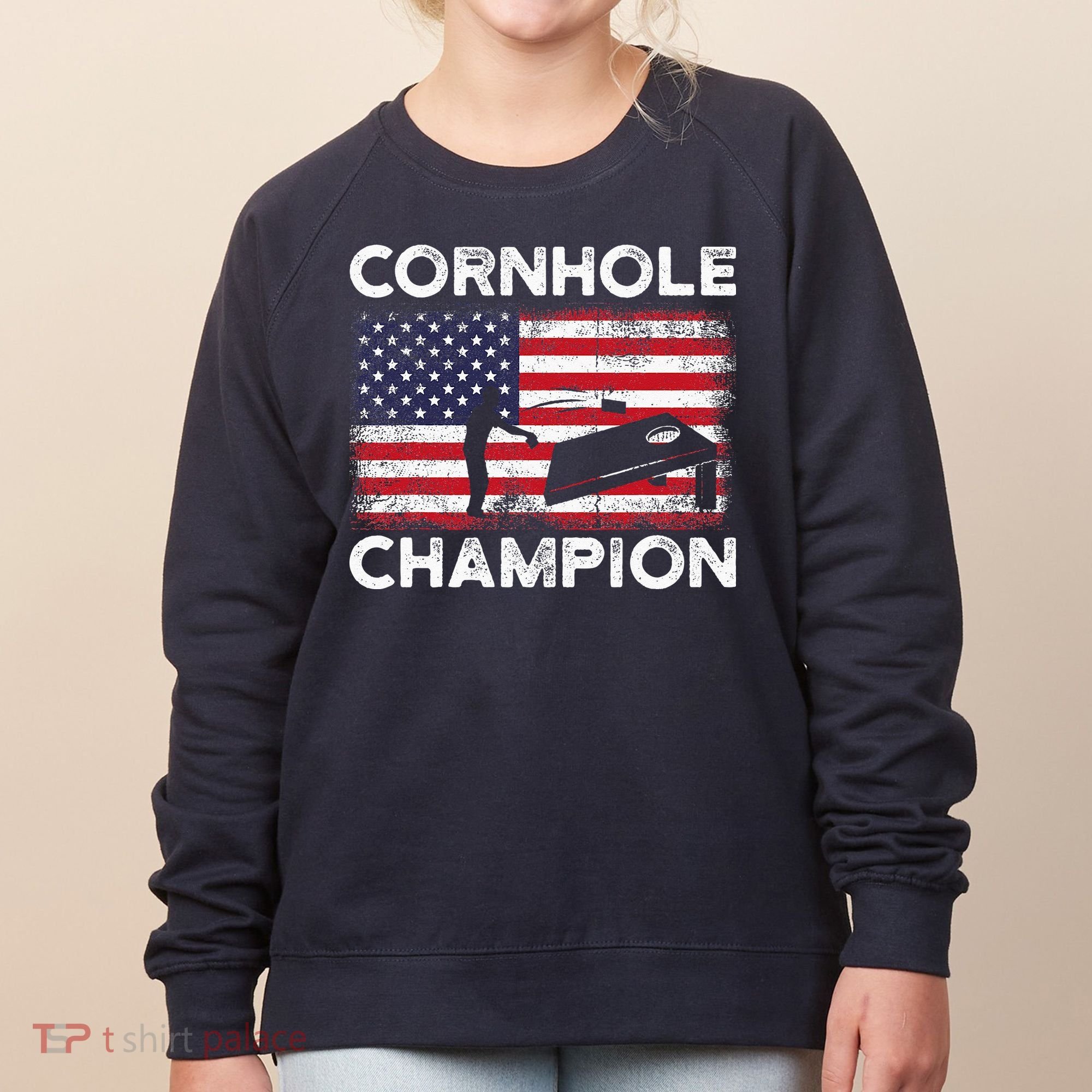 Cornhole Champion American Flag USA July 4th Cornhole Women's Sweatshirt