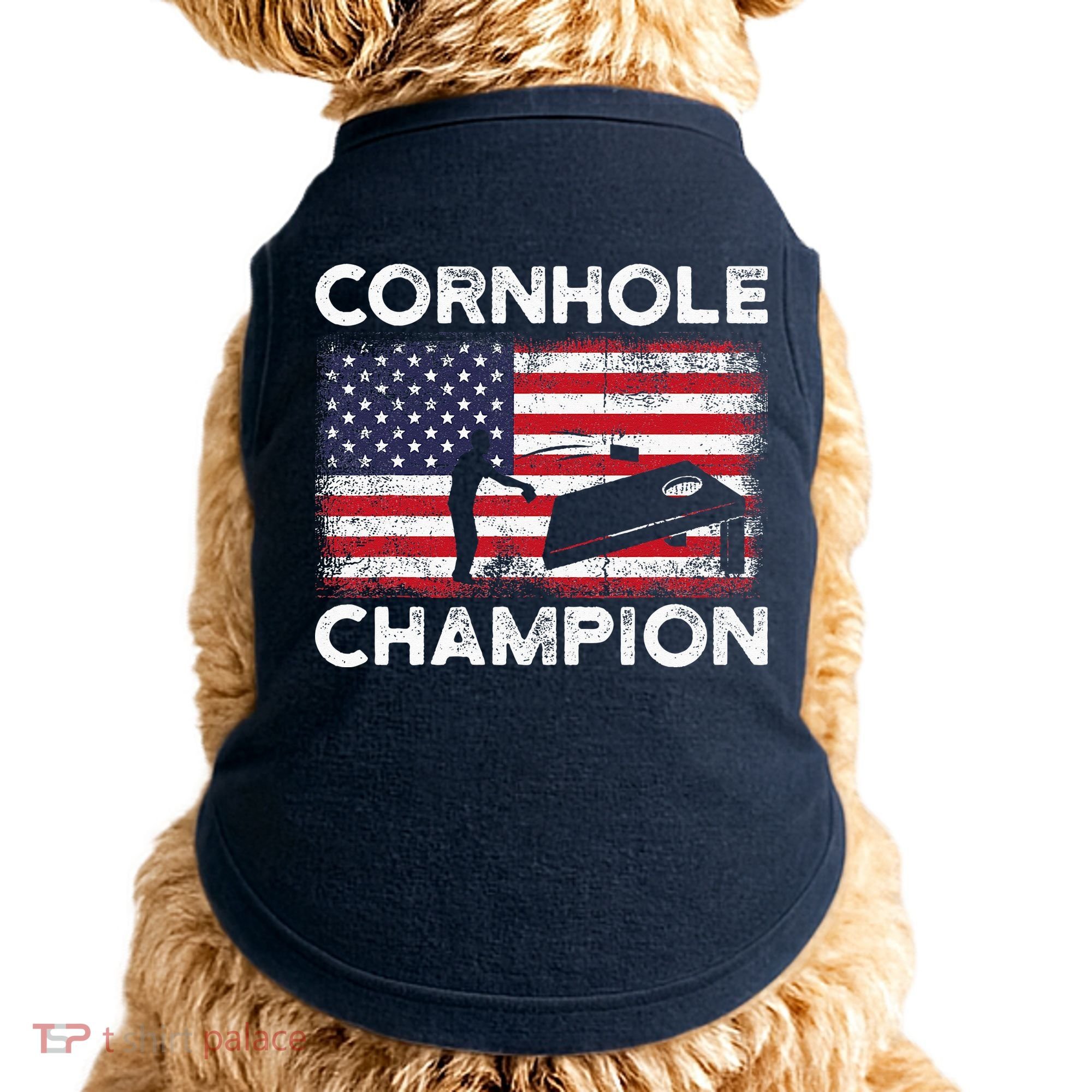 Cornhole Champion American Flag USA July 4th Cornhole Doggie Tank