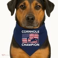 Cornhole Champion American Flag USA July 4th Cornhole USA-Made Doggie Bandana thumb 1