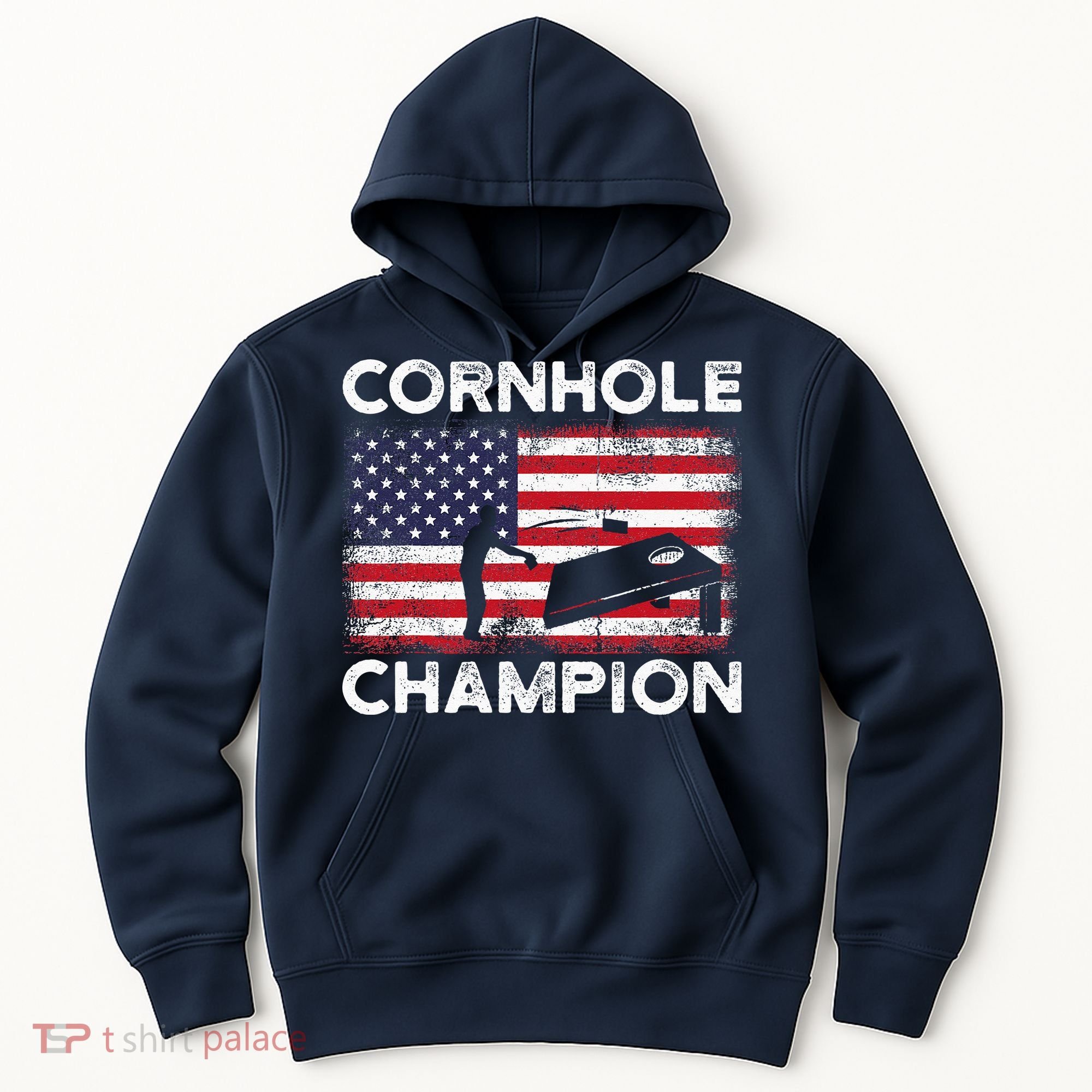 Cornhole Champion American Flag USA July 4th Cornhole Hoodie