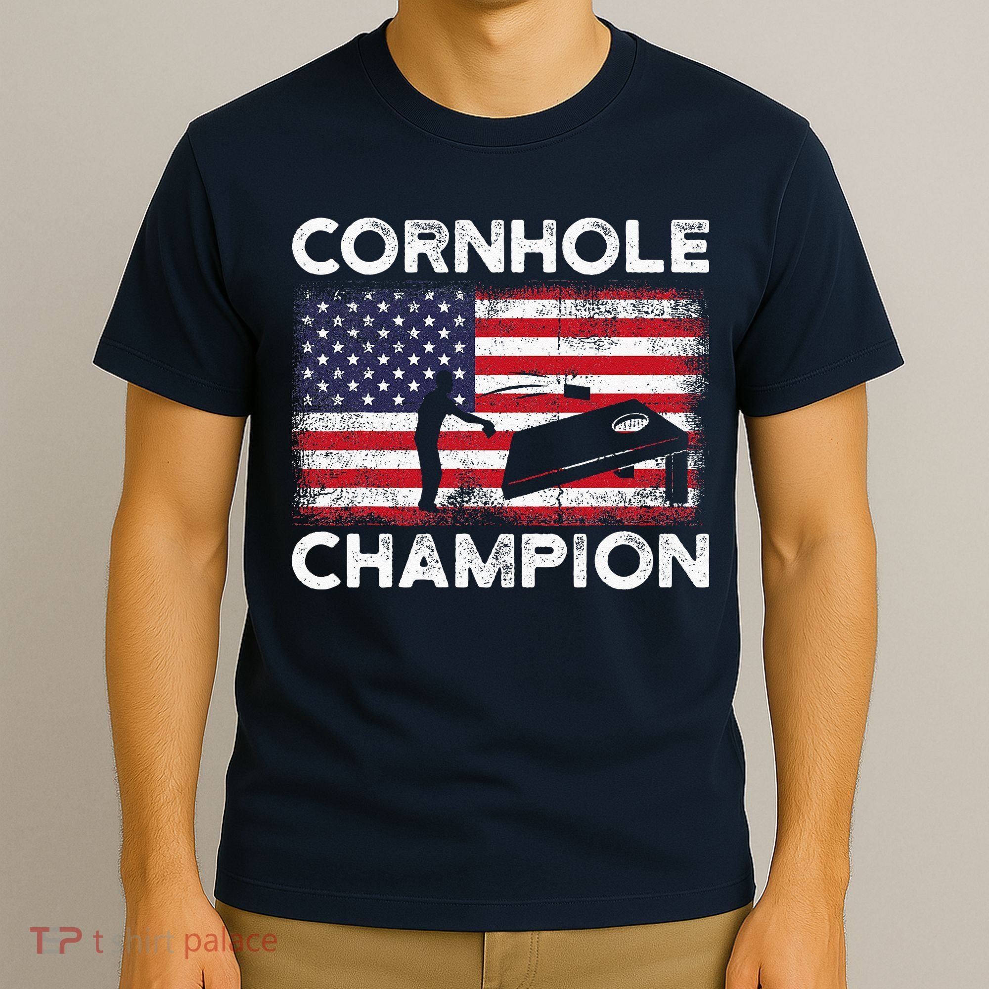 Cornhole Champion American Flag USA July 4th Cornhole T-Shirt