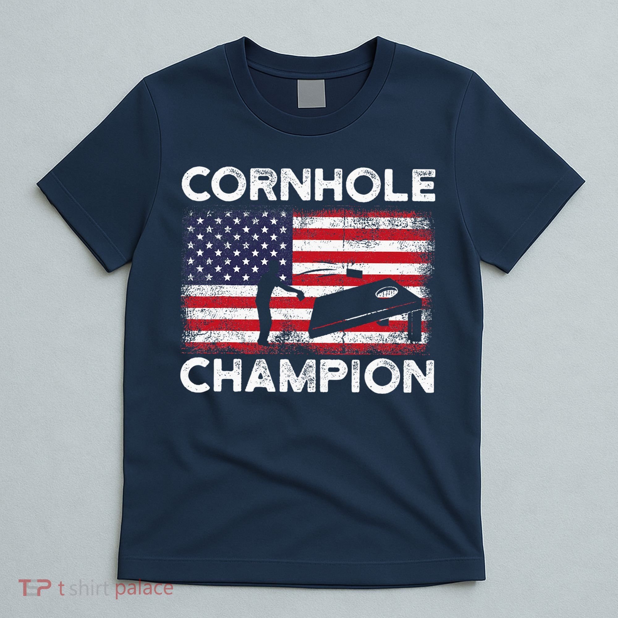 Cornhole Champion American Flag USA July 4th Cornhole T-Shirt