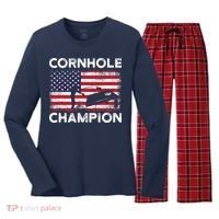 Cornhole Champion American Flag USA July 4th Cornhole Women's Long Sleeve Flannel Pajama Set  thumb 0