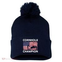 Cornhole Champion American Flag USA July 4th Cornhole Pom Pom 12in Knit Beanie thumb 0