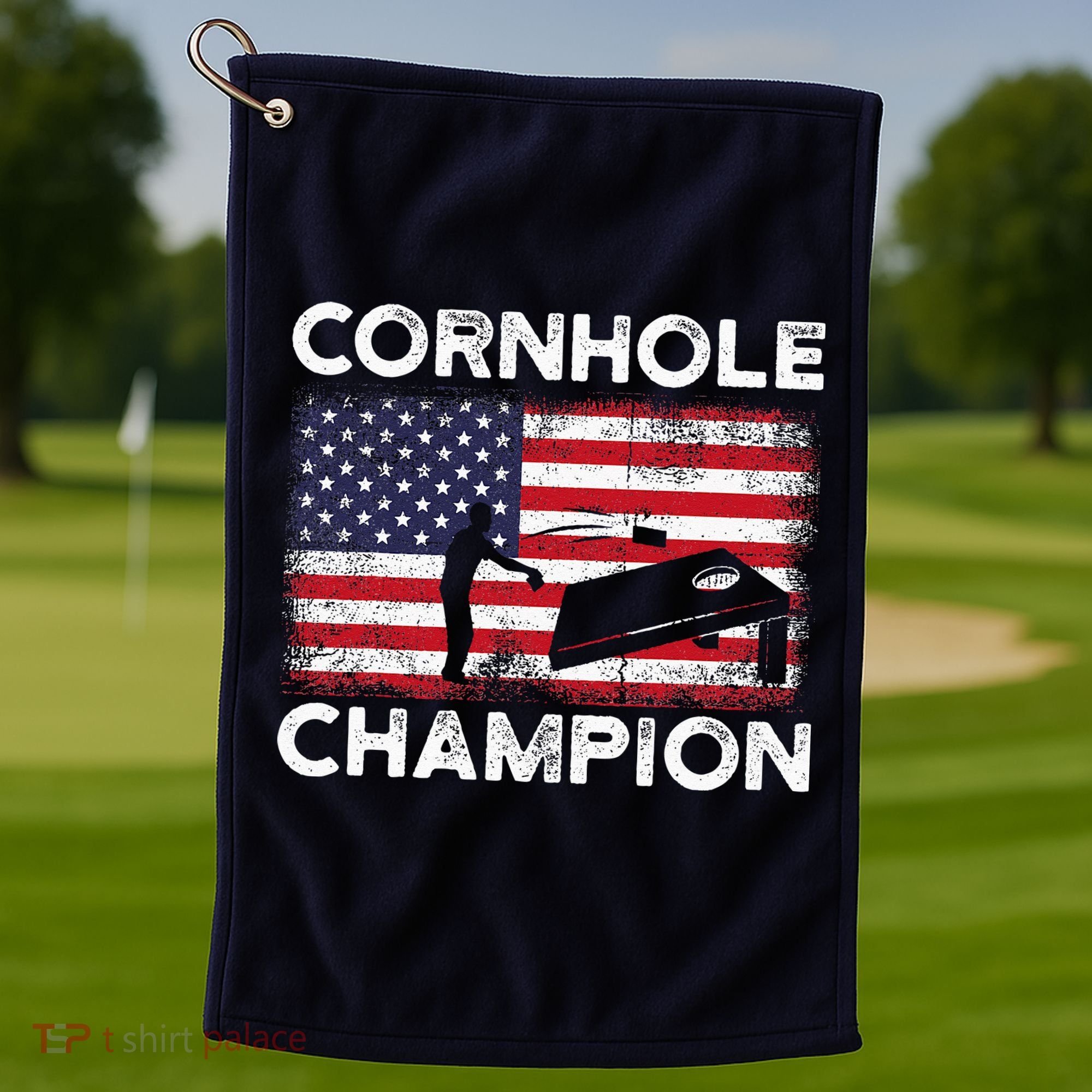 Cornhole Champion American Flag USA July 4th Cornhole Golf Towel