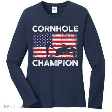 Cornhole Champion American Flag USA July 4th Cornhole Women's Long Sleeve Shirt
