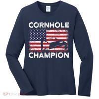 Cornhole Champion American Flag USA July 4th Cornhole Women's Long Sleeve Shirt thumb 0