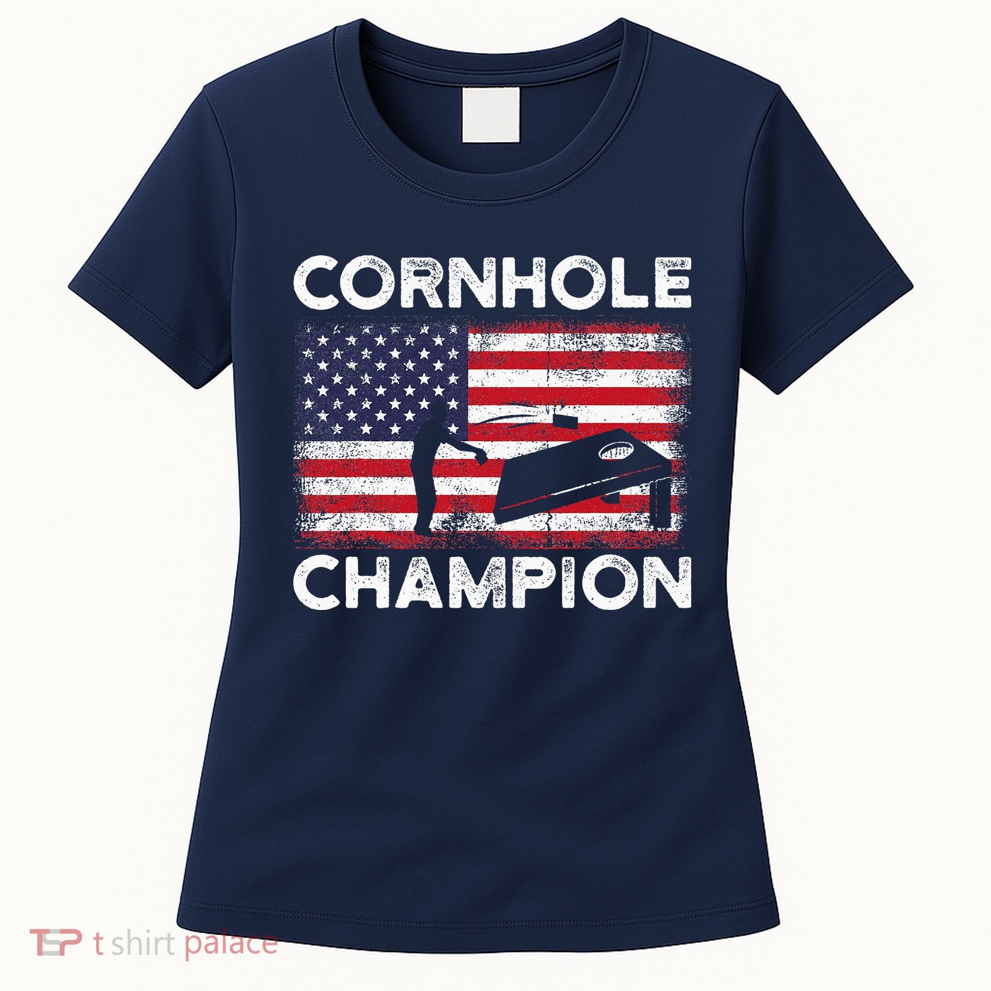 Cornhole Champion American Flag USA July 4th Cornhole Women's T-Shirt