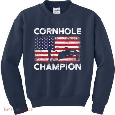 Cornhole Champion American Flag USA July 4th Cornhole Kids Sweatshirt