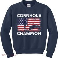 Cornhole Champion American Flag USA July 4th Cornhole Kids Sweatshirt thumb 0