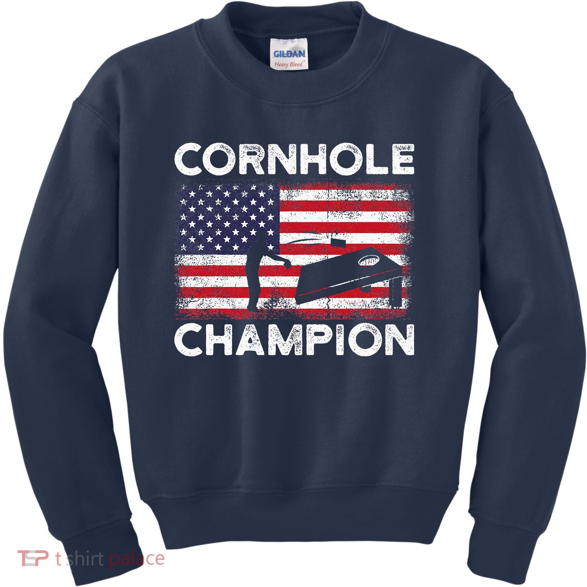 Cornhole Champion American Flag USA July 4th Cornhole Kids Sweatshirt