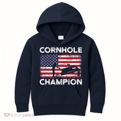 Cornhole Champion American Flag USA July 4th Cornhole Kids Hoodie