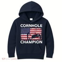 Cornhole Champion American Flag USA July 4th Cornhole Kids Hoodie thumb 0