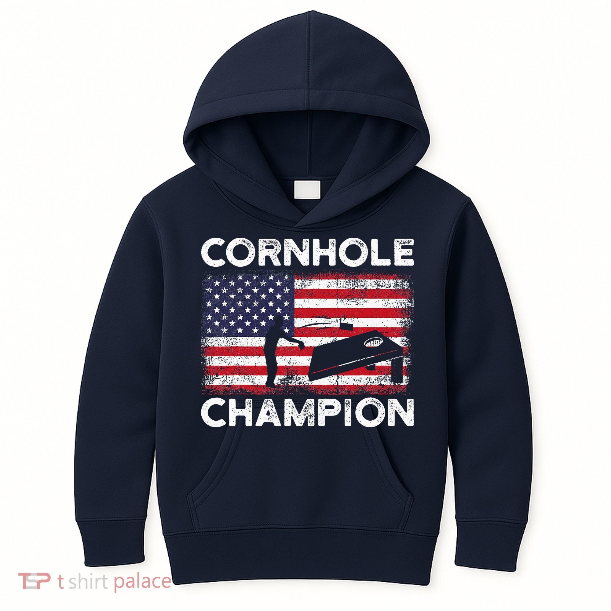 Cornhole Champion American Flag USA July 4th Cornhole Kids Hoodie