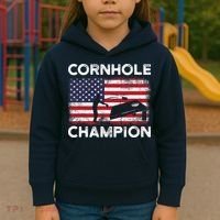 Cornhole Champion American Flag USA July 4th Cornhole Kids Hoodie thumb 3