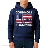Cornhole Champion American Flag USA July 4th Cornhole Kids Hoodie thumb 4