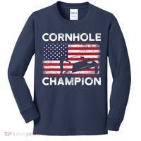 Cornhole Champion American Flag USA July 4th Cornhole Kids Long Sleeve Shirt thumb 0