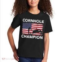 Cornhole Champion American Flag USA July 4th Cornhole Kids T-Shirt thumb 2