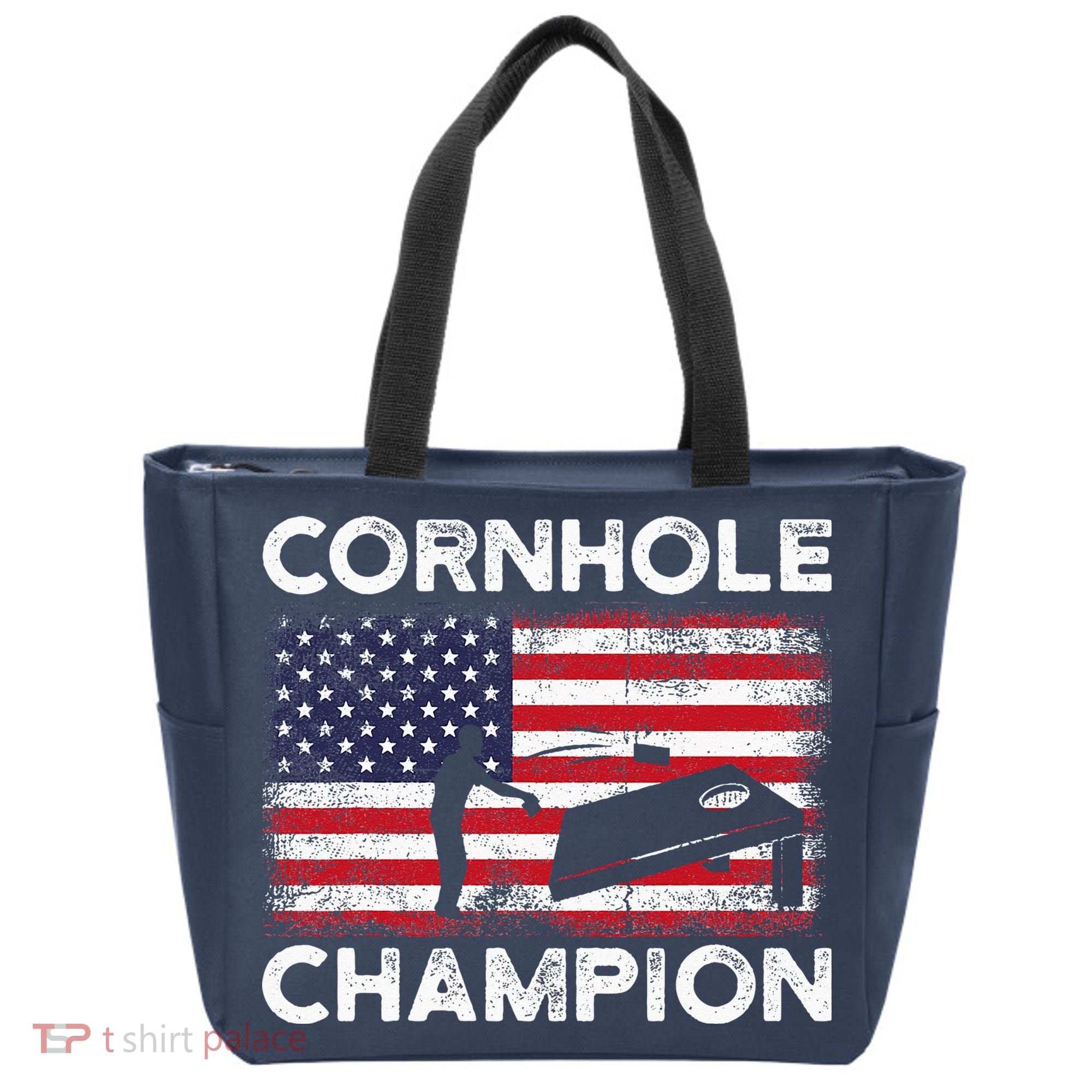 Cornhole Champion American Flag USA July 4th Cornhole Tote Bag